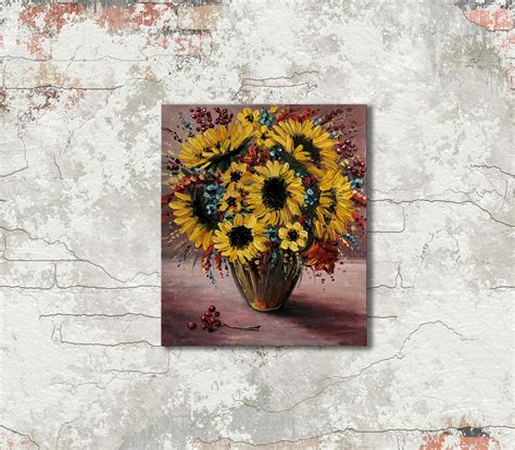 Sunflower Painting on Canvas Sunflower Wall Art Romantic Gift - Etsy