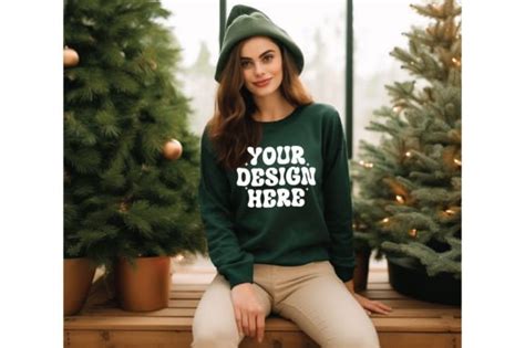 Gildan 18000 Christmas Forest Green Mock Graphic By Mockupstore