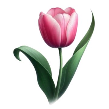 Pink Tulip With Green Leaves On Transparent Background Pink Tulip With