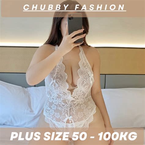 Xl Big Size Baby Doll Sexy Lingerie Bodysuit Kg Plus Size Deep V Lace See Through Open