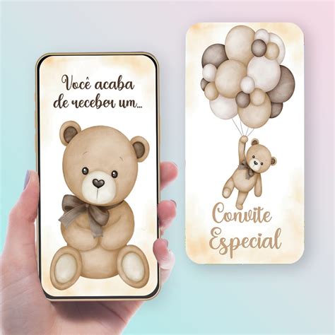 Convite Animado Ch De Revela O Ursinho Nude Bege Elo