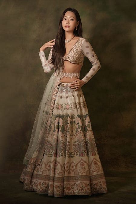 Buy Green Blouse And Lehenga Raw Silk Embroidered Sequin Mughal Floral Pattern Set For Women By