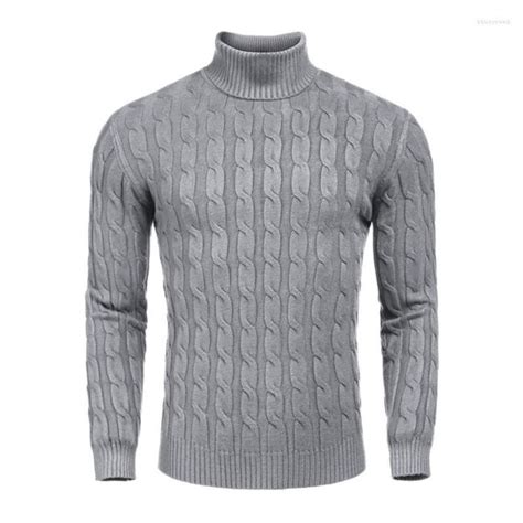 Mens Sweaters Autumn Winter Knitted Head Mens Twist Turtleneck Solid Color Pullover Loose