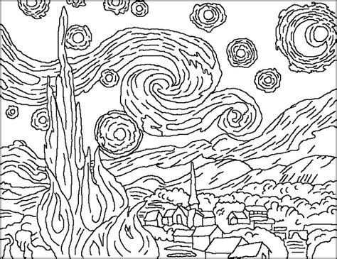 Starry Night Van Gogh Coloring Page