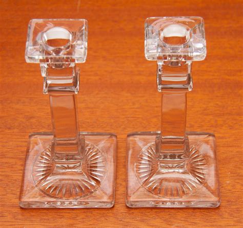 Pair Of Art Deco Glass Candlesticks Candle Holders Taper Dinner Candle