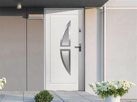 Porte d entrée en acier vitrée avec inox H 207 x l 100 cm blanc