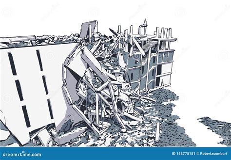 Illustration of Collapsed Building Due To Earthquake, Natural Disaster ...