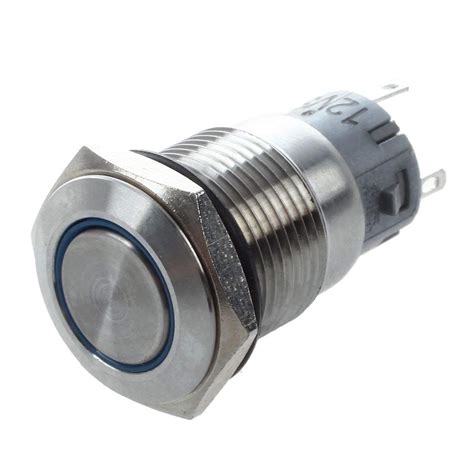 Silver Metal Stainless Steel Blue Led Illuminated Latching Pushbutton