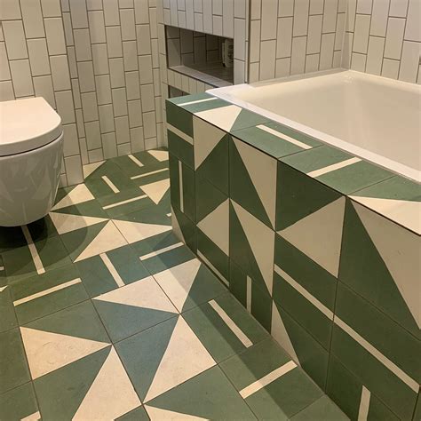 Green Geometry Encaustic Cement Tile Otto Tiles Design