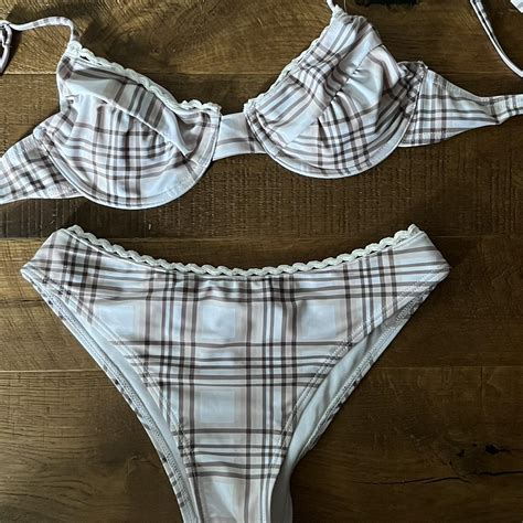 Plaid Vintage Lace Bikini Set Size S Lace Bikini Depop