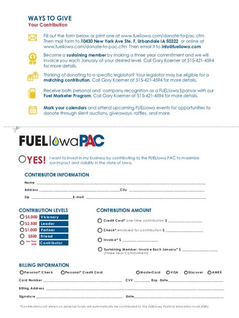 Fillable Online Pac Donation Form Fueliowa Fax Email Print