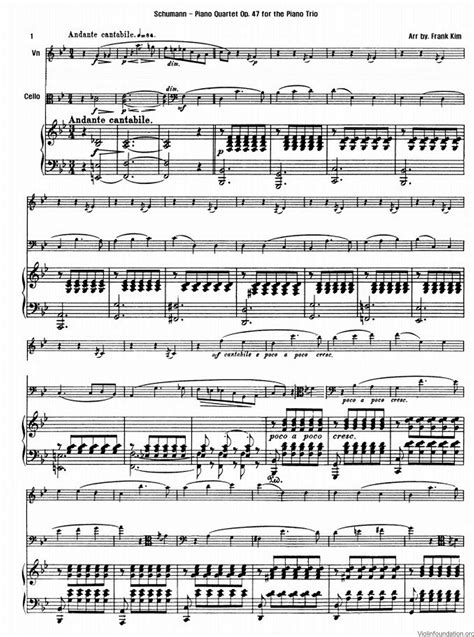 Score Schumann Piano Quartet In Eb Major Op Iii Andante