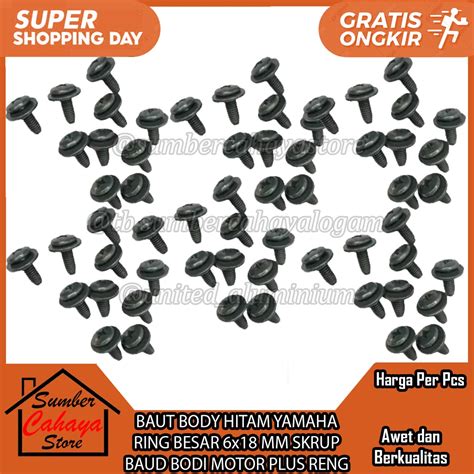 Jual BAUT BODY HITAM YAMAHA RING BESAR 6x18 MM SKRUP BAUD BODI MOTOR