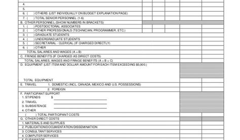 Nsf Budget Template Budget Template Free Excel Pdf Documents