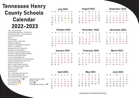 Tennessee Henry County Schools Calendar 2022-2023