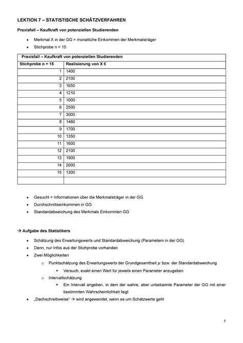 Lektion Statistische Sch Tzverfahren Lektion Zusammenfassung