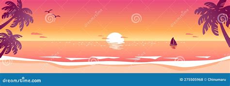 Sunset Beach Landscape With Palm Trees Stock Vector Illustration Of