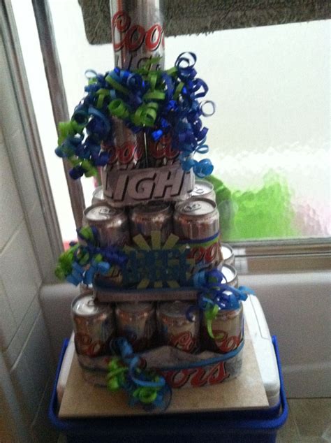 Beer Cake With The Coors Light Box As A Border So Much Fun Beer Can Cakes Beer Cake Cake