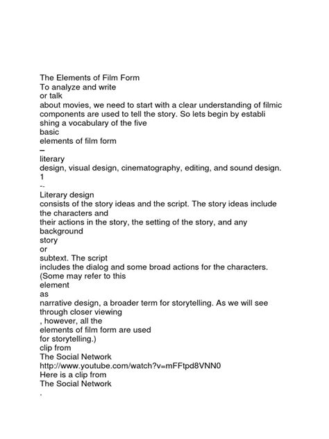 elements  film form  screenplay leisure