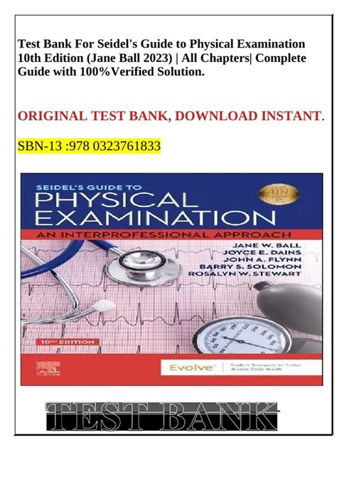 Test Bank For Seidel S Guide To Physical Examination Th Edition Jane