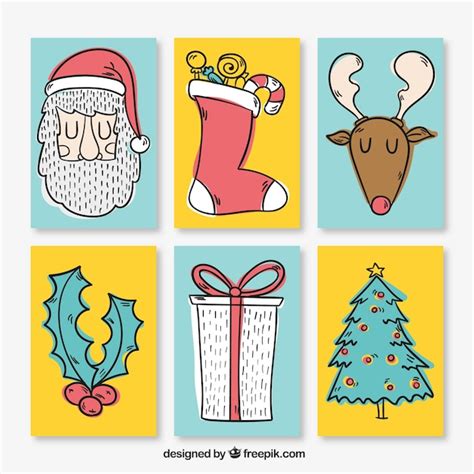 Colecci N De Tarjetas De Navidad En Estilo Dibujado A Mano Vector Gratis