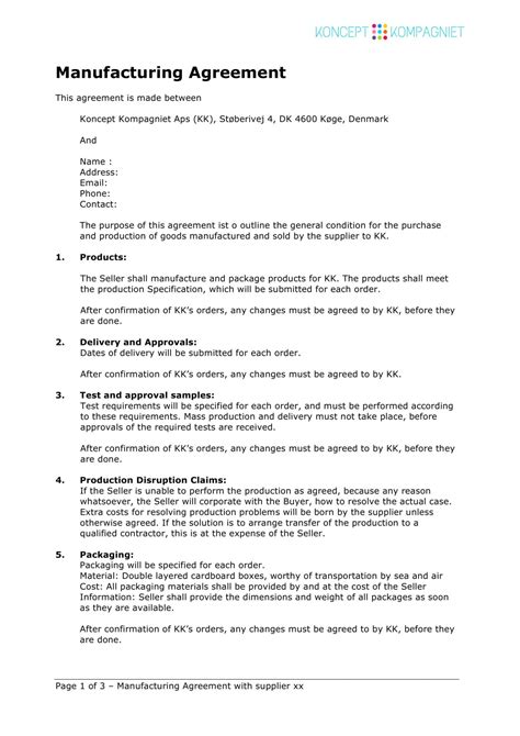 Free 11 Contract Manufacturing Agreement Examples In Pdf Contract