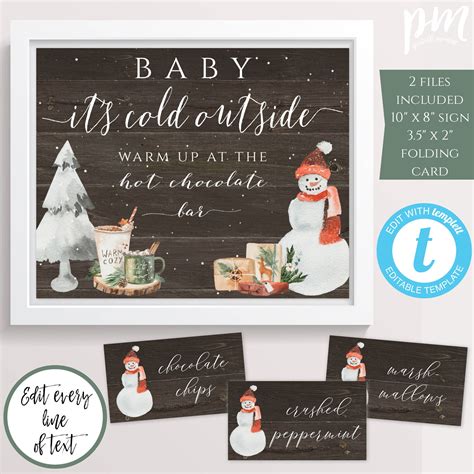 Baby It S Cold Outside Sign Template Set Hot Chocolate Bar Sign For