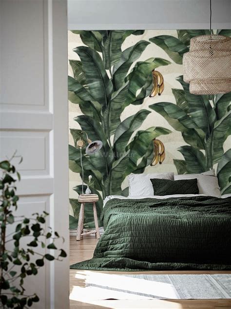 Exotic Banana Leaf Pattern Wallpaper Mural Tropical Wallpaper Banana Leaf Pattern Floral