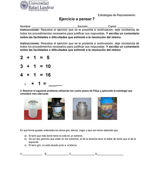 A Pensar 7 Estrategias De Razonamiento Ejercicio A Pensar 7 Nombre