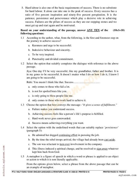 Class 10 English Half Yearly Question Paper 2024 Download 10th Half Yearly English Question