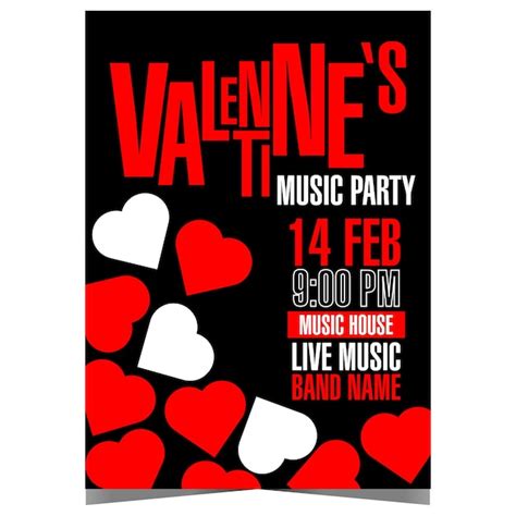 Premium Vector Valentines Day Music Party Poster With Red And White