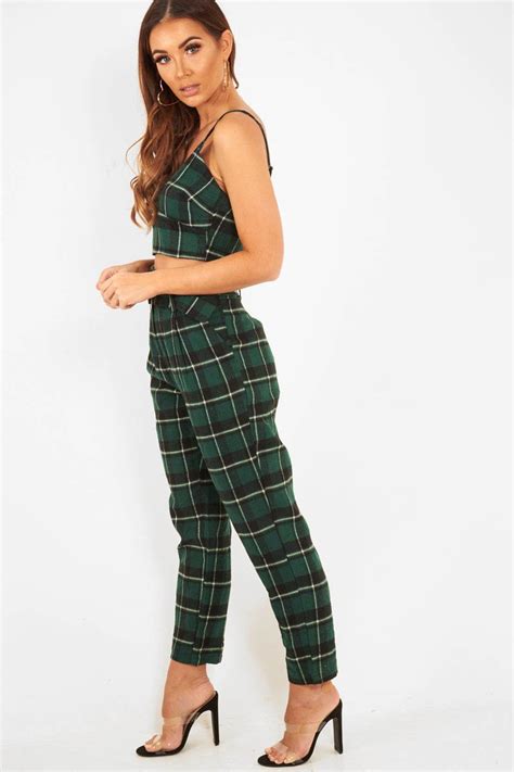 Green Check Bralet And Belted Trouser Co Ord Brilyn Rebellious Fashion