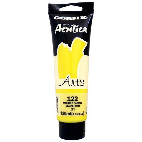 Tinta Acrílica Arts Corfix 120ml Cor Amarelo Cádmio Claro 122 G1