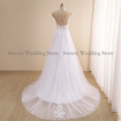 Jiayigong Sexy Halter Wedding Dress Real White Soft Tulle A Line