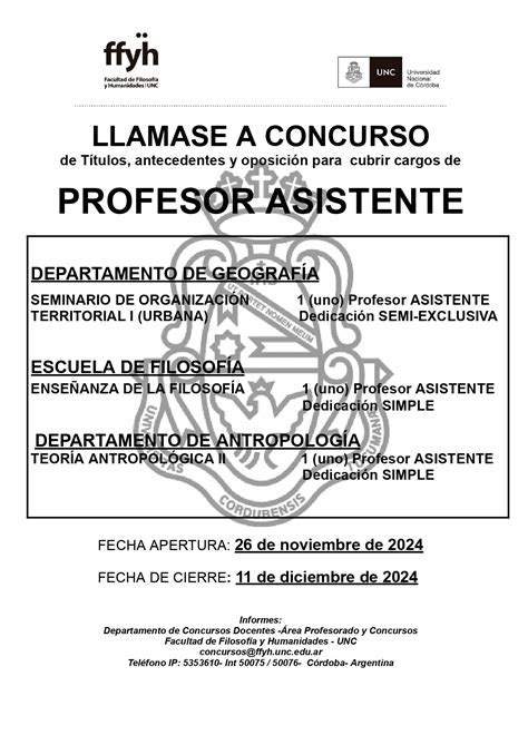 Llamado A Concurso P Blico Para Cargos Asistentes Area Profesorado Y