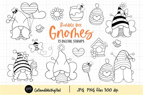 Bumble Bee Gnomes Digital Stamp Graphic By Catandme · Creative Fabrica