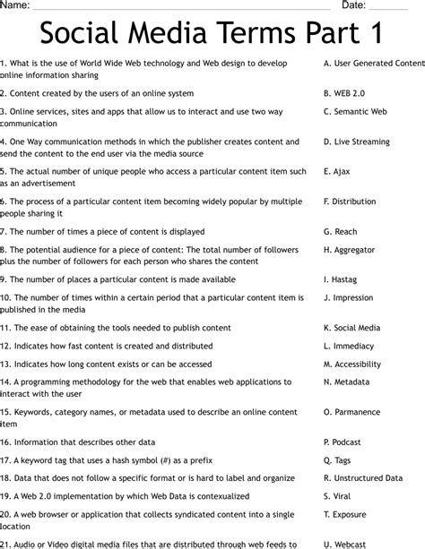 Social Media Terms Part 1 Worksheet Wordmint