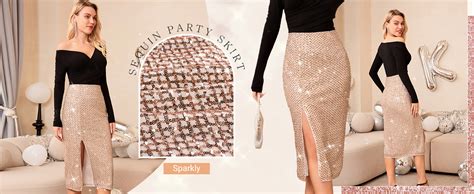 Kate Kasin Women S Sparkly Sequin Skirt With Slit High Waisted Bodycon