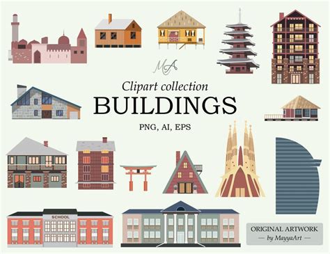 Buildings Clipart Set, Town Clip Art City Logo Png Hand Drawn Country ...