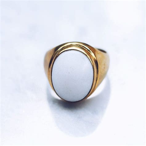 White Marble Ring 24k Gold Plated Jewelrylab