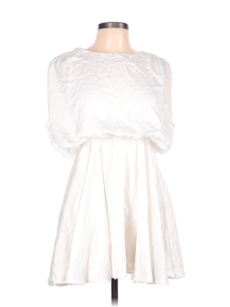 Mustard Seed 100 Polyester Solid White Casual Dress Size L 55 Off