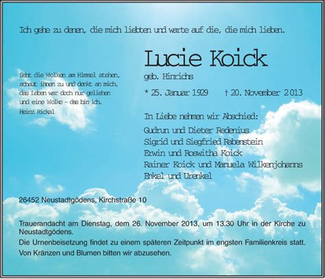 Traueranzeigen Von Lucie Koick Nordwest Trauer De