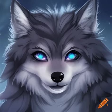 Fluffy Furry Black Wolf Girl Blue Eyes With A Full Moon On Craiyon