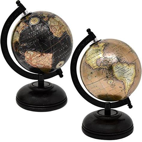 2 Decorative Glossy World Globes With Wooden Stand For Ho