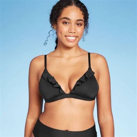 Women S Ruffle Bralette Bikini Top Shade Shore Black Sz M Ebay