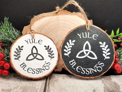 Yule Blessings Rustic Wood Slice Christmas Decoration, Winter Solstice Ornament, Yule Hanging ...