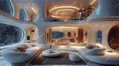 Premium Photo | Futuristic home interior with curvilinear design and ...