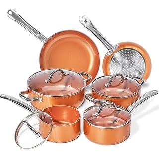 Copper Pots and Pans Set, 10 Piece Nonstick Chef Cookware Set with ...