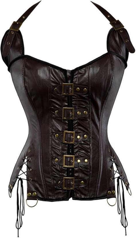 Steampunk Corset Cuero Talla Grande Cremallera Cors S De Piel Amazon