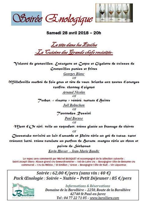 Menu Au Domaine De La Barolli Re Saint Paul En Jarez